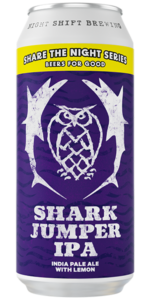 Night Shift Shark Jumper beer can with purple and white label