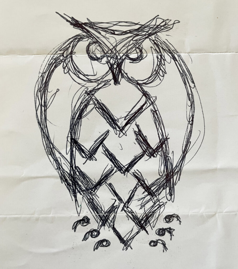 night shift's original owl logo drawing