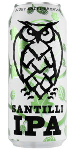 Santilli IPA beer can with the owl and green leaves